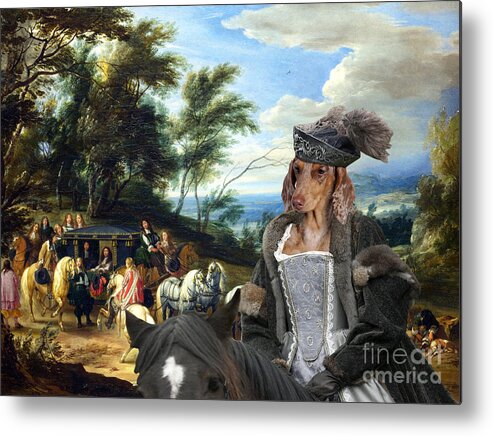 Dachshund Metal Print featuring the painting Dachshund Art - Philippe Francois d'Arenberg meeting Troops by Sandra Sij