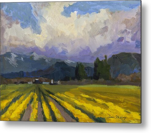 Daffodils And Clouds Metal Print featuring the painting Daffodils and Clouds by Diane McClary