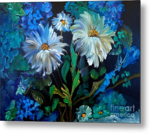 Impressionism Metal Print featuring the painting Daisies at Midnight by Jenny Lee