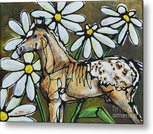 Appaloosa Metal Print featuring the painting Daisies on my Britches by Jonelle T McCoy