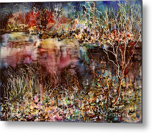 Pond Metal Print featuring the painting Dark Mirrors Lights by Almo M