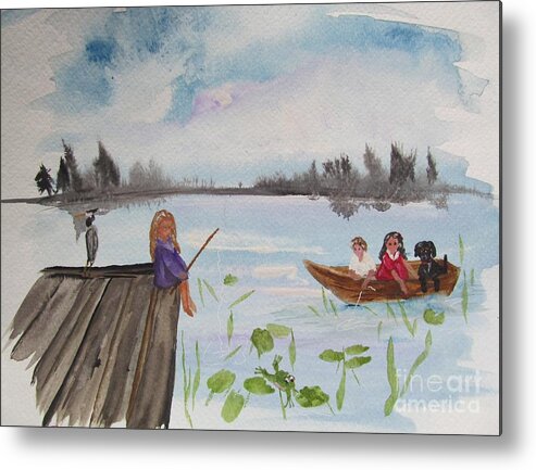 Children Metal Print featuring the painting Day of Fishing by Susan Voidets