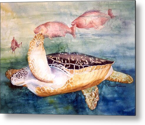 Sea Turtle Metal Print featuring the painting Determined - Loggerhead Sea Turtle by Roxanne Tobaison