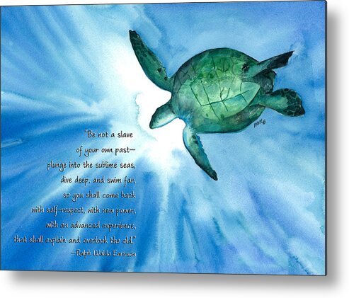 Sea Turtle Metal Print featuring the painting Dive Deep by Michal Madison