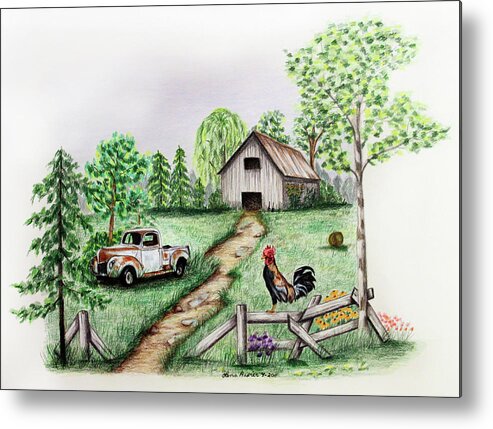 Farm Metal Print featuring the drawing Down on the Farm by Lena Auxier