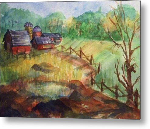 Barn Metal Print featuring the painting Down the Road a Piece by Ellen Levinson