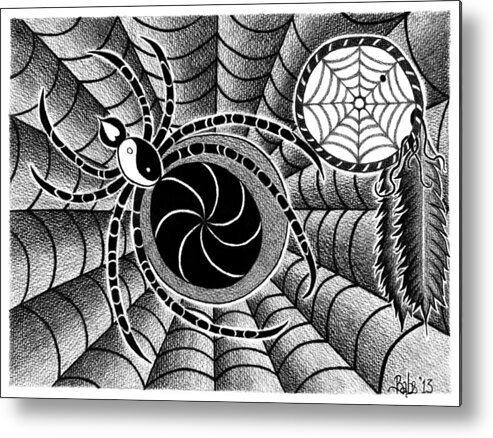 Spider Metal Print featuring the drawing Dreamweaver by Barb Cote