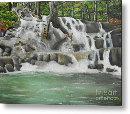 Landscape Metal Print featuring the painting Dunns River Falls by Kenneth Harris