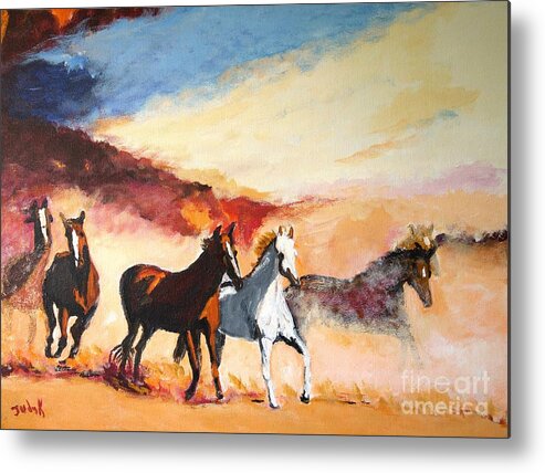 Horses Metal Print featuring the painting Dust in the Wind by Judy Kay