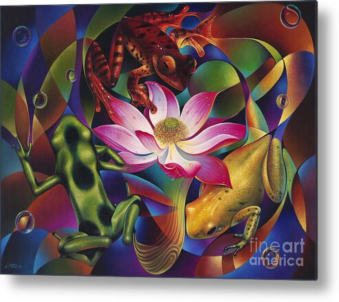 Lily Metal Print featuring the painting Dynamic Frogs by Ricardo Chavez-Mendez