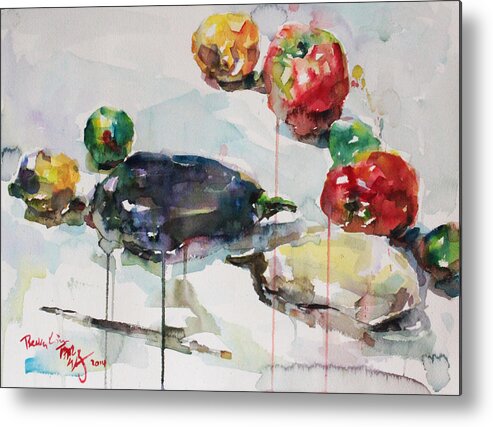 Watercolor Metal Print featuring the painting Egg Plants and Friends by Becky Kim
