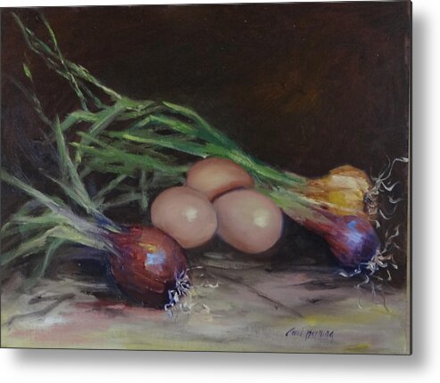 Eggs Metal Print featuring the painting Eggs and Onions by Carol Berning