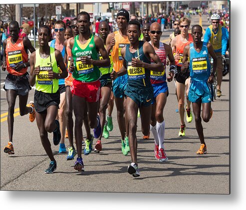 2014 Metal Print featuring the photograph Elite Men at the Boston Marathon by John Hoey