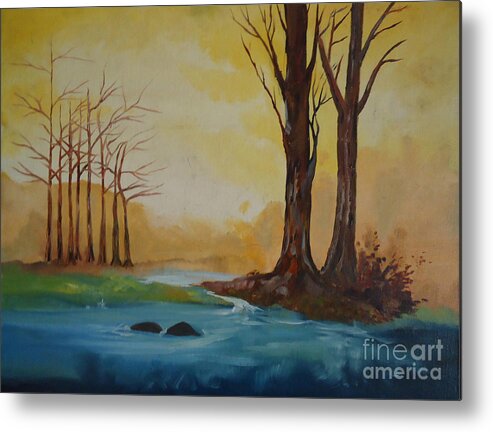Landscape Metal Print featuring the painting Emerging light of hopes by Jnana Finearts