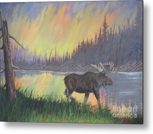 Moose Metal Print featuring the painting Escaping the Yellowstone Fires by Bob Williams