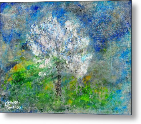 Augusta Stylianou Metal Print featuring the painting Ethereal Almond Tree by Augusta Stylianou