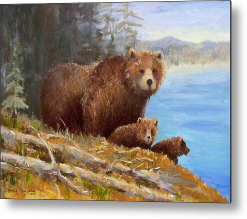 Bear Metal Print featuring the painting Family Outing by Sandra Charlebois