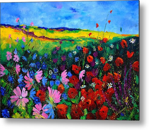 Poppies Metal Print featuring the painting Field flowers by Pol Ledent