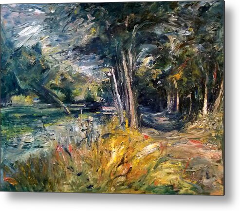 Trees By The Lake Metal Print featuring the painting Fishing By The Lake by Philip Corley