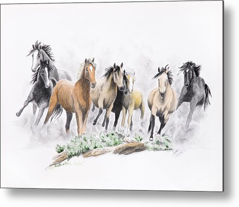 Mustangs Metal Print featuring the painting Flight For Freedom by Joette Snyder