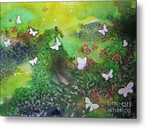 Butterfly Metal Print featuring the painting Flight of White by Lynn Quinn