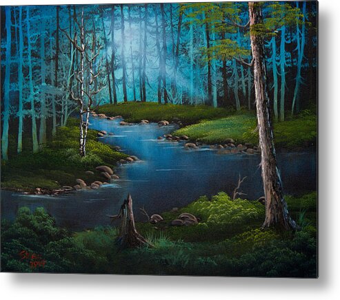 Landscape Metal Print featuring the painting Forest River by Chris Steele