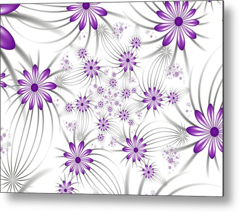 Digital Art Metal Print featuring the digital art Fractal Purple Flowers by Gabiw Art