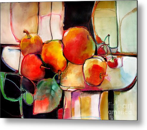 Watercolor Metal Print featuring the painting Fruit On A Dish by Michelle Abrams