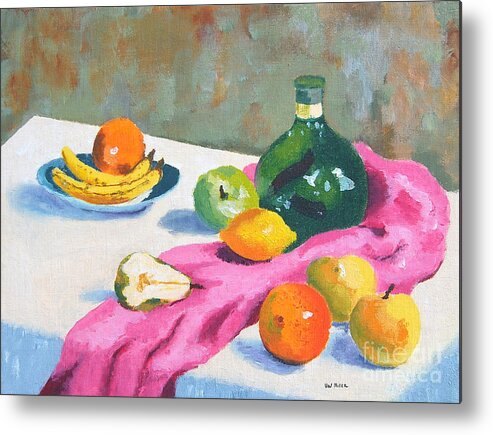 Bottle Metal Print featuring the painting Fruit Still Life by Val Miller