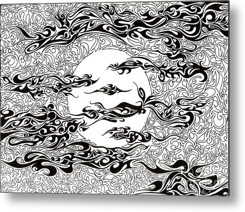 Doodle Metal Print featuring the painting Full Moon on a Cloudy Night by Anushree Santhosh