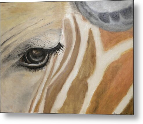 African Wild Life Art Metal Print featuring the painting Giraffe in captivity by Barbara Anna Knauf