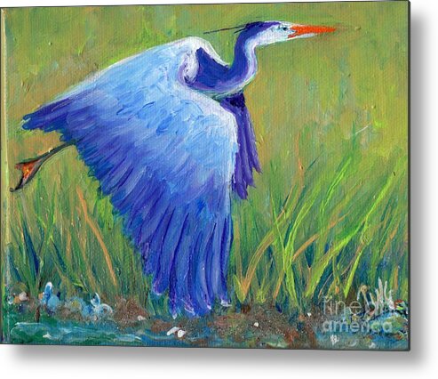 Great Blue Heron Metal Print featuring the painting Great Blue Heron mini painting by Doris Blessington