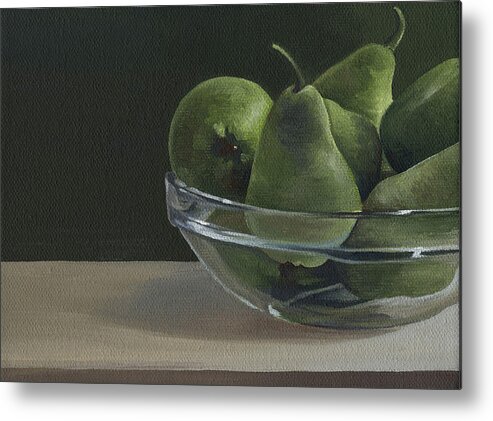 Green Metal Print featuring the painting Green Pears by Natasha Denger