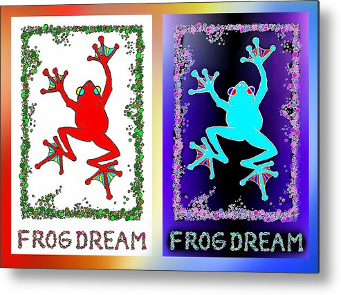 Happy Metal Print featuring the digital art Happy Frogs by Hartmut Jager
