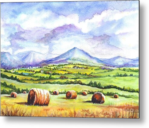 Fields Metal Print featuring the painting Hay Fields by Carol Wisniewski