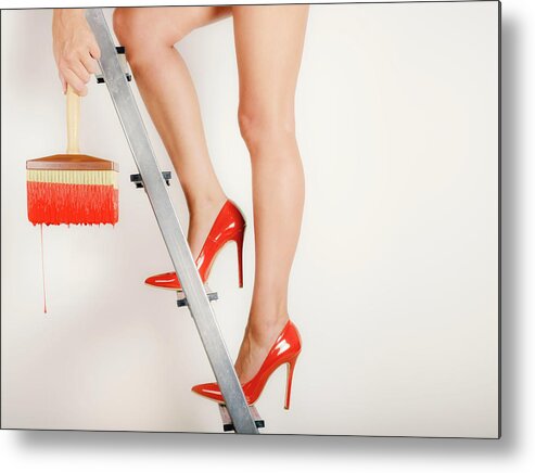 Red Metal Print featuring the photograph Heels On A Hot Tin Stair by Sergio Rapagn?