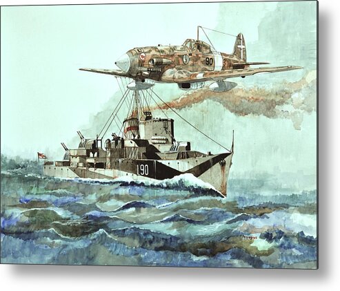 Wwii Metal Print featuring the painting HMS Ledbury by Ray Agius