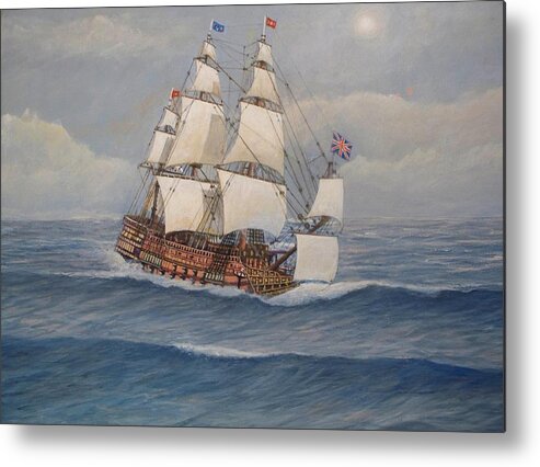 Tall Ships Metal Print featuring the painting HMS Royal Sovereign by William Ravell