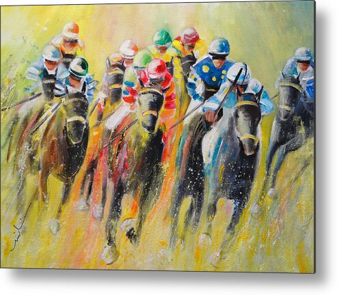 Sports Metal Print featuring the painting Horse Racing 06 by Miki De Goodaboom