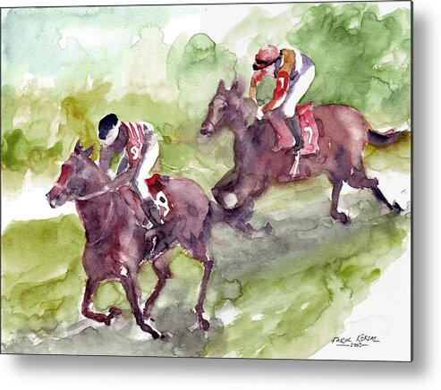 Horse Metal Print featuring the painting Horse racing by Faruk Koksal