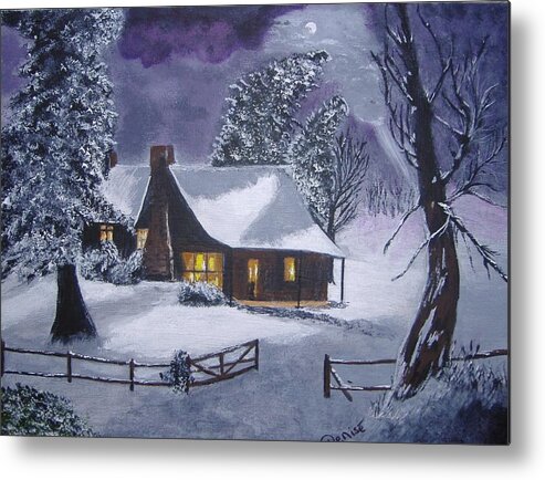 Winter Metal Print featuring the painting Hot Chocolate and Monopoly by Denise Hills