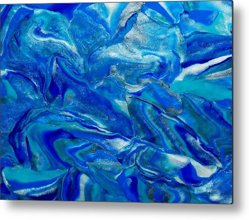 Abstract Metal Print featuring the mixed media Icy Blue by Deborah Stanley