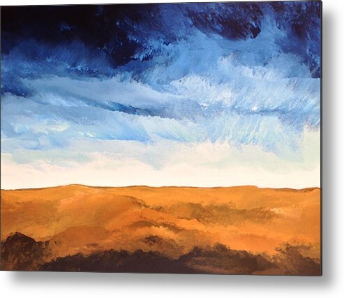 Dark Blue Sky Metal Print featuring the painting In The Distance by Linda Bailey