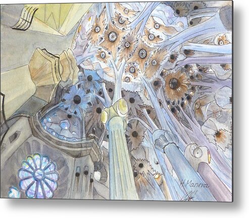 Architecture Metal Print featuring the painting Inner Sagrada Familia by Henrieta Maneva