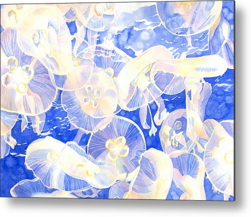 Moon Jellyfish Metal Print featuring the painting Jellyfish Jubilee by Pauline Walsh Jacobson