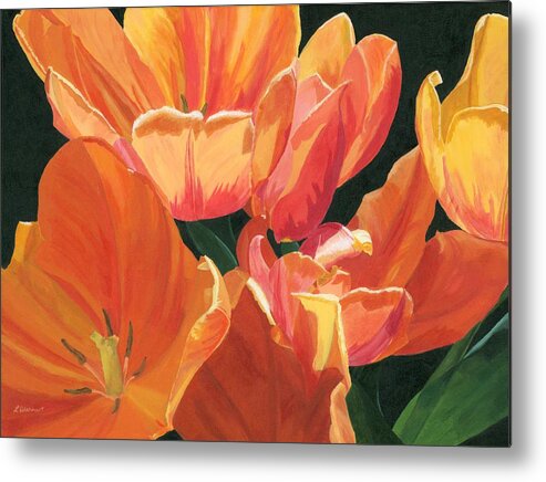 Tulips Metal Print featuring the painting Julie's Tulips by Lynne Reichhart