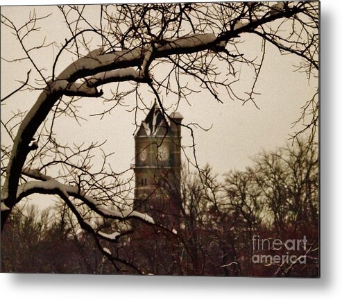 Sepia Metal Print featuring the photograph Kankakee Clock Tower by Brigitte Emme