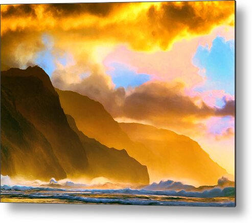 Ke'e Beach Metal Print featuring the painting Ke'e Beach Sunset by Dominic Piperata