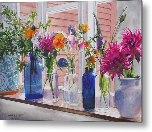 Geraniums Metal Print featuring the painting Kitchen Window Sill by Karol Wyckoff