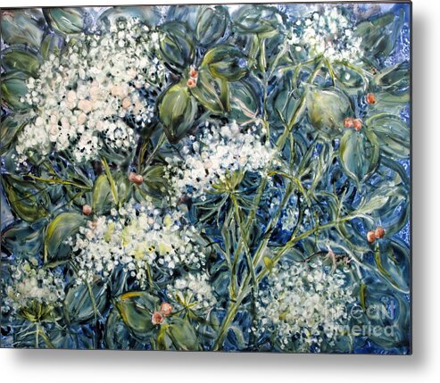 Queen Anne's Lace Metal Print featuring the painting Lacy Blue by Louise Peardon